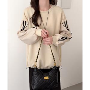 トレーナー スウェット 袖異素材配色ラインスウェットプルオーバー レディース