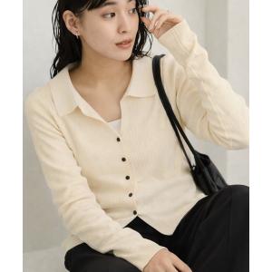 カーディガン 洗える/襟付きコンパクトリブニットカーディガン レディース