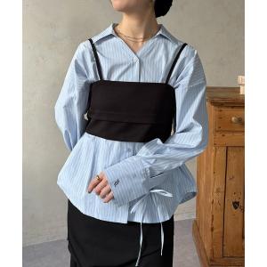 ブラウス シャツ ビスチェ×袖リボンシャツ レディース