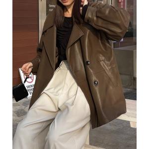 コート アウター 「サイズ展開あり」レザーミドルコート レディース