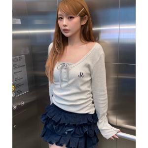 tシャツ 「5色展開 無地 / ボーダー」胸刺繍UネックヘンリーTシャツ レディース