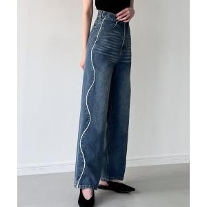 ジーンズ デニム デニムパンツ ウェーブラインストレートデニム レディース