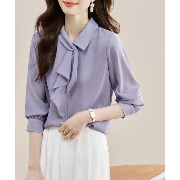 ブラウス シャツ リボンタイ付きフリルブラウス レディース