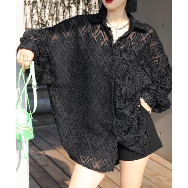 ブラウス シャツ ビックシルエットダイヤ柄シアーシャツ レディース
