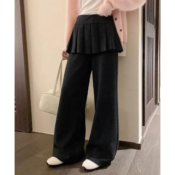 ワイドパンツ パンツ 裏起毛プリーツスカート風ワイドパンツ レディース