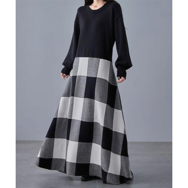 ワンピース チェック柄切替ワンピース
