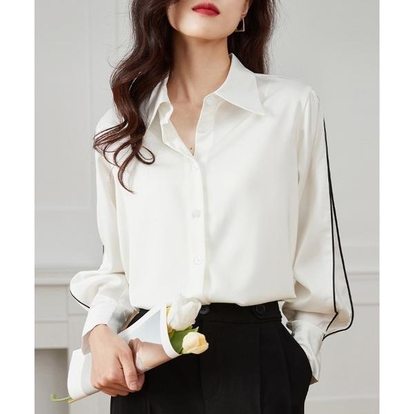 ブラウス シャツ 配色ライン入りシャツブラウス レディース