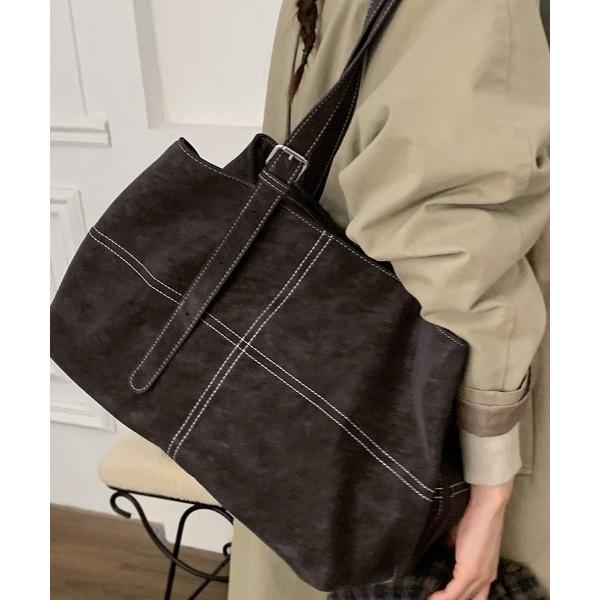 ショルダーバッグ バッグ スエード調ステッチ入りショルダーバッグ レディース