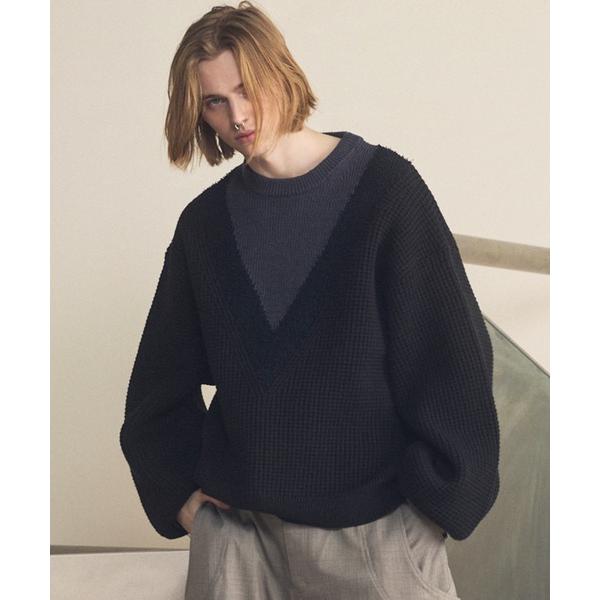 セーター ニット 「UNISEX」Prime-Over V-neck Panel Switching...