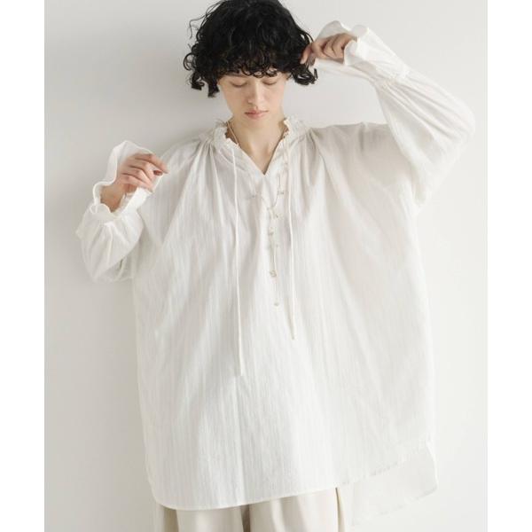 ブラウス シャツ ドビーストライプフリルブラウス レディース