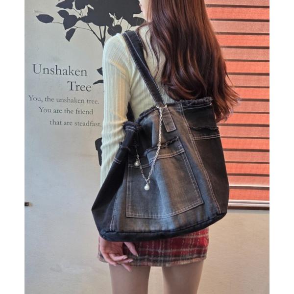 トートバッグ ダメージデニム フリンジ A4サイズ収納可能 トートバッグ ハンドバッグ レディース