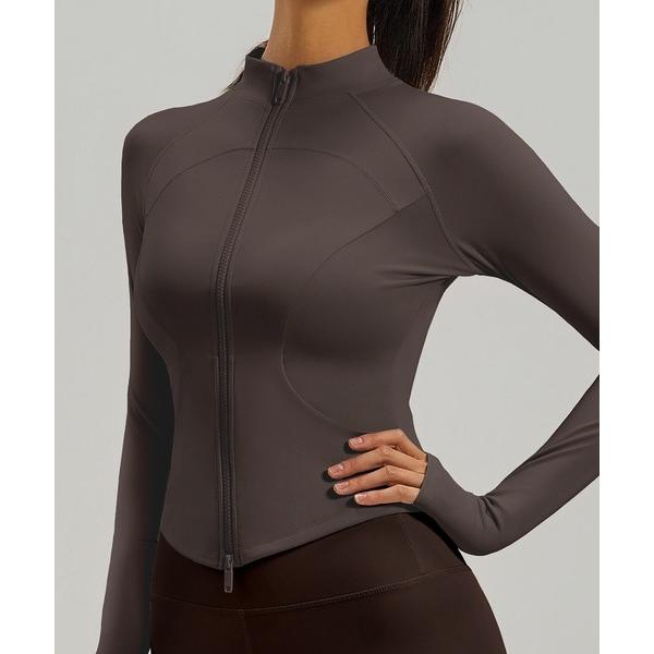 「伸縮性あり/サムホール付き/美シルエット」長袖 ダブルジップ モックネック センターポイントヘム ...