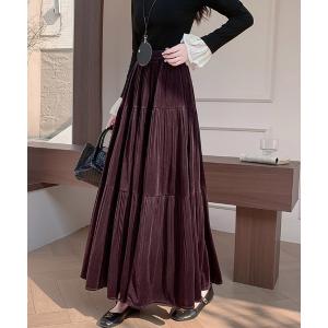 スカート ベロアティアードロングスカート
