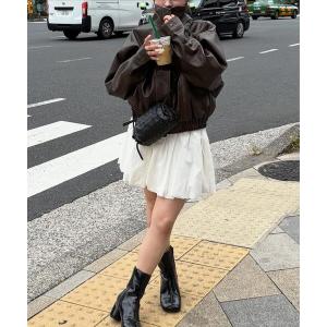 ブルゾン アウター スタンド合皮ブルゾン レディース