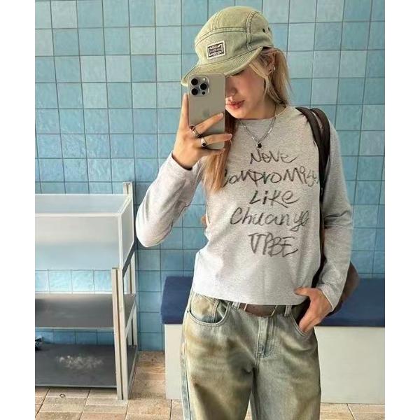 tシャツ 26ss　前プリントシュート丈トップス レディース