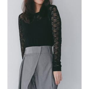 tシャツ ストレッチシアーレース長袖トップス レディース