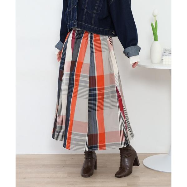 スカート 大判チェック柄タックスカート