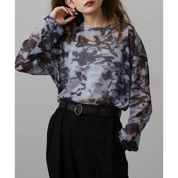 tシャツ タイダイ柄 チュールレース長袖カットソー レディース