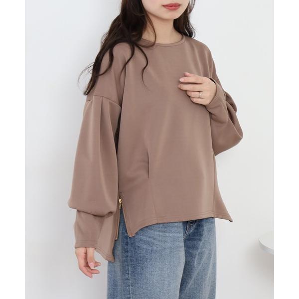 tシャツ ボリューム袖 サイドファスナー プルオーバー レディース