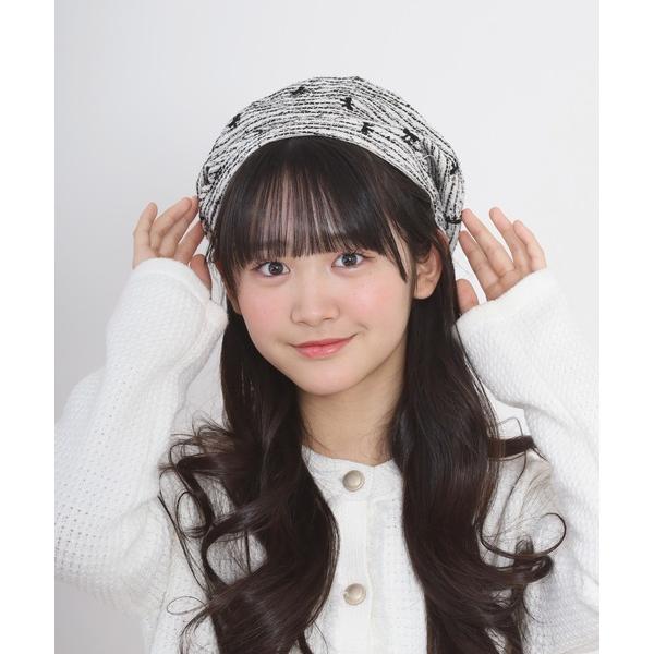 帽子 ベレー帽 リボン刺繍 ツイード ベレー帽 レディース