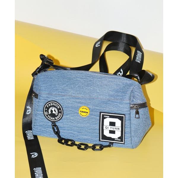 ボストンバッグ ロゴワッペン付き デニム ショルダーバッグ レディース