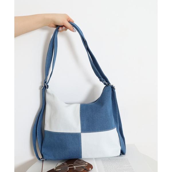 デイバック リュック ブロックチェック 2wayデニムバッグ レディース