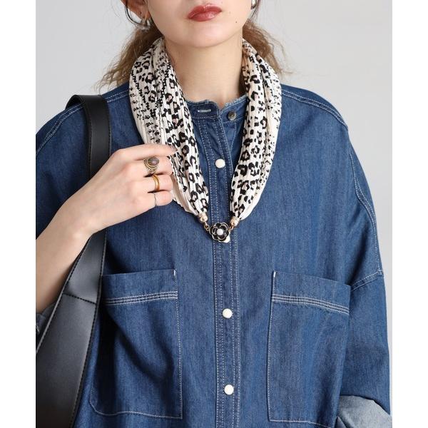 ストール マフラー プリーツネックレス風スカーフ レディース