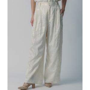 パンツ 箔プリントタックパンツ レディース