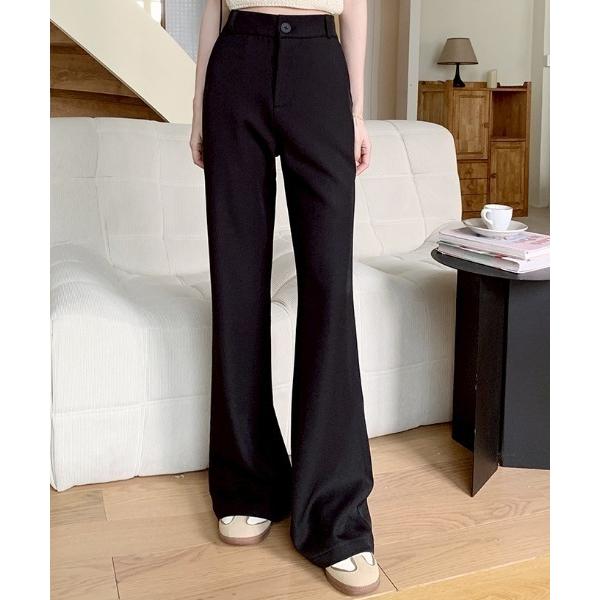 スラックス パンツ ハイウエストセミフレアスラックス レディース