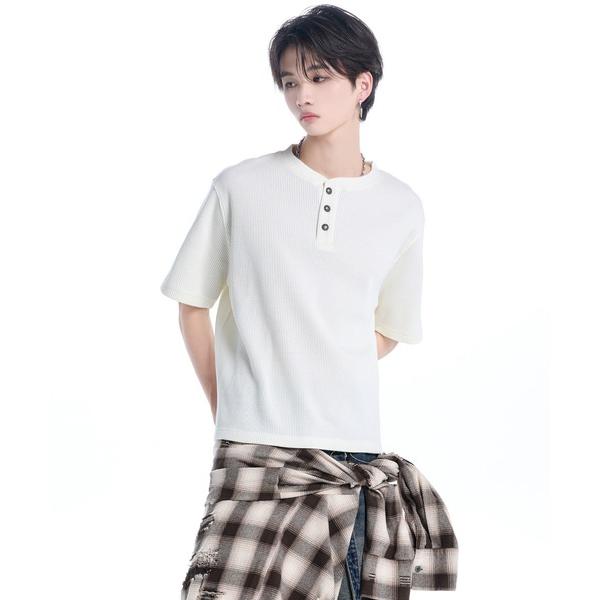 ヘンリーネック tシャツ Waffle Heavy Henley Neck Tee / ワッフル ヘ...