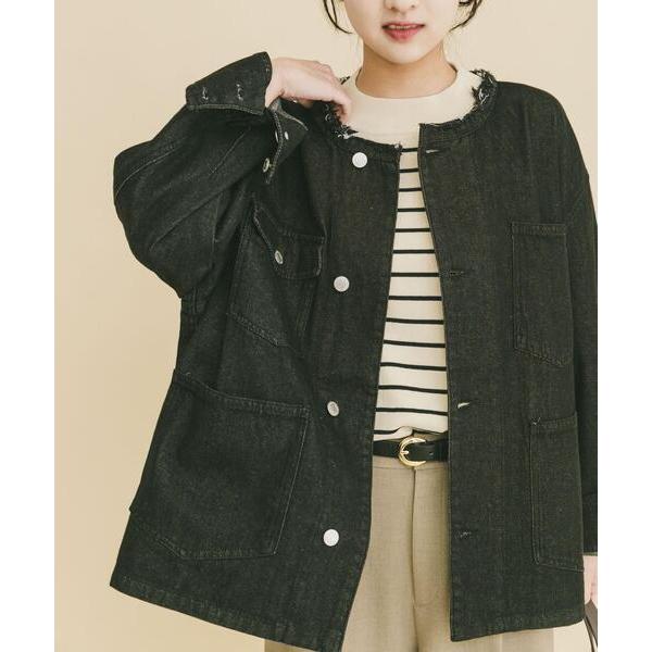デニムジャケット gジャン デニムオーバーノーカラージャケット レディース