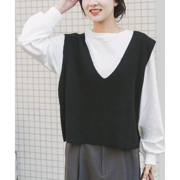 ベスト ジレ ニットベスト×ボリュームスリーブカットソー レディース