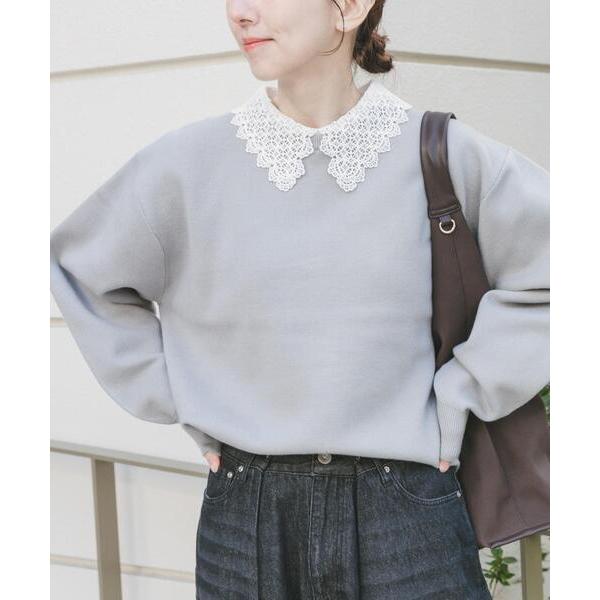 ニット セーター 衿レーススウェットライクニット レディース