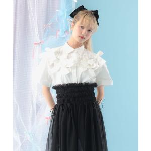 ブラウス シャツ リボン いっぱい コットン ショートスリーブ ブラウス 旅行 主役トップス 映え 大人ガーリー レディース