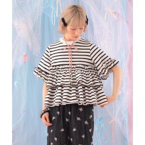 tシャツ ボーダー フリルカットソー 旅行 主役トップス 映え 大人ガーリー レディース