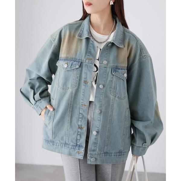 デニムジャケット gジャン 「セットアップ着用可」ヴィンテージライクオーバーサイズデニムジャケット ...