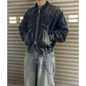 デニムジャケット gジャン 「NYS」カットオフデザイン ショート丈 ジップアップ デニムブルゾン デニムジャケット メンズ レディース