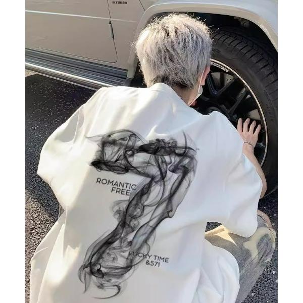 tシャツ 「26年春新作」ニュアンススモークアートプリントルーズフィットT メンズ レディース