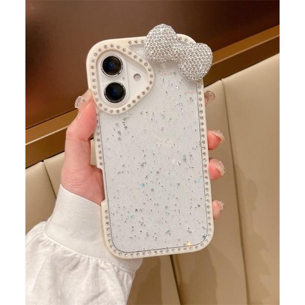 スマホケース ラインストーン リボン ラメ入り クリア iPhone ケース 13/14.15.16...