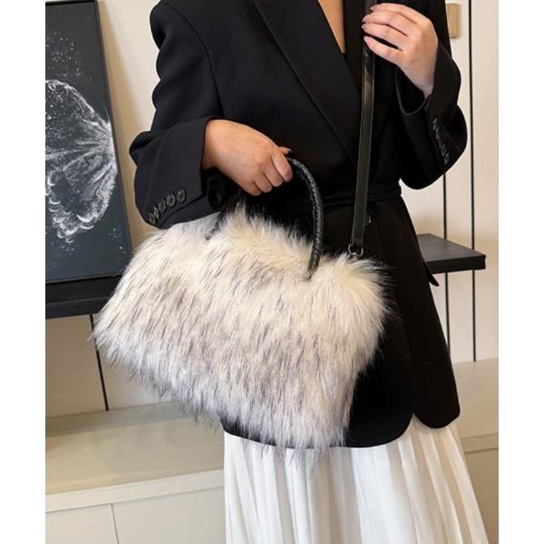 トートバッグ ふわふわフェイクファー２WAYハンドバッグ レディース