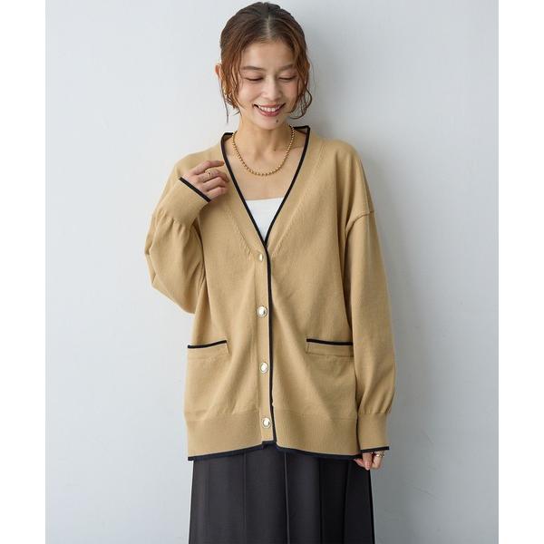 カーディガン 「anyfee/大きいサイズ」スウェットライク配色ラインカーディガン(2026SS) ...