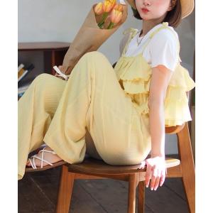 セットアップ 肩リボンフリルキャミソールパンツセット「低身長サイズXS有り」 レディース
