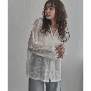 ブラウス シャツ パッチワーク風刺繍シャツ レディース