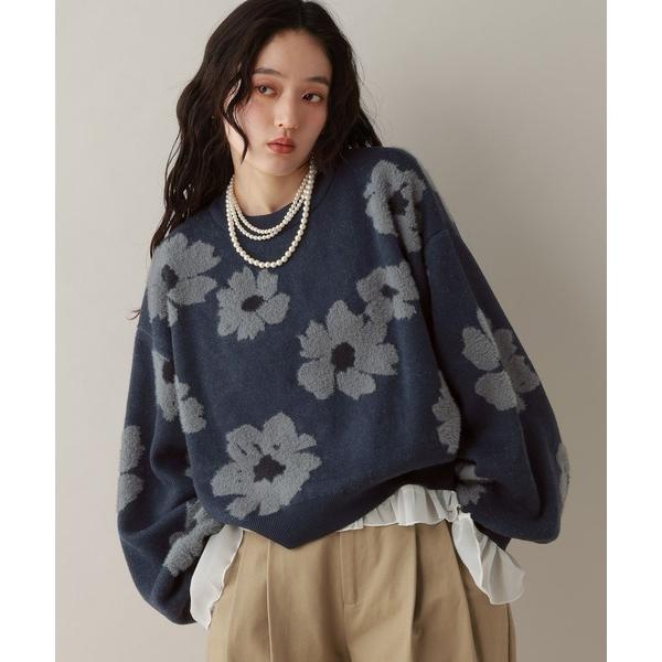 ニット セーター フラワーモチーフジャガードニット レディース