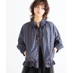ブルゾン アウター gingham check pleats frill blouson レディース