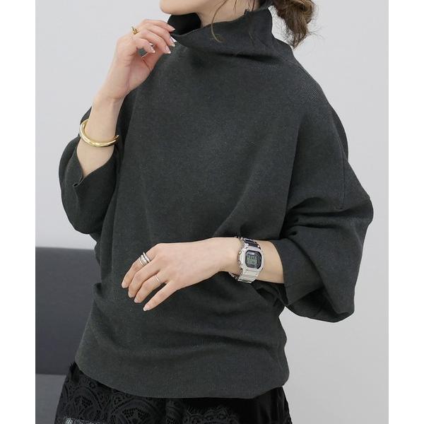 ニット セーター 総針編みハイネックドルマンニットプルオーバー レディース