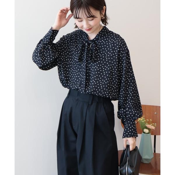 ブラウス シャツ 「イージーケア」ドット柄ボウタイブラウス レディース