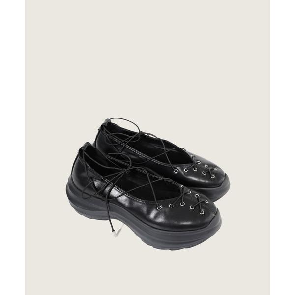 バレエシューズ パンプス 「3色展開」バレエレースアップ厚底スニーカー/2026 SS PLATFO...