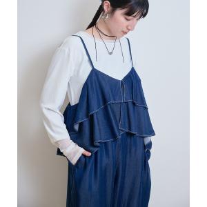 サロペット オーバーオール デニムフリルキャミサロペット レディース