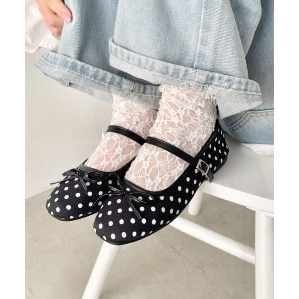 バレエシューズ パンプス ドットストラップバレエシューズ